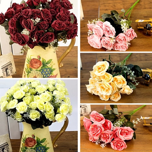 12 Head/ Bouquet Artificial Silk Roses Flower Wedding Party Bridal Home Decor 12 Head/ Bouquet Artificial Silk Roses Flower Wedding Party Bridal Home Decor